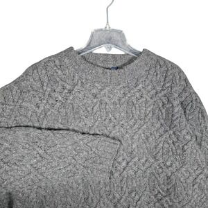 Vintage J Crew Sweater Mens 2XL Hand Knit Gray 100% Wool Cable Fisherman Heavy